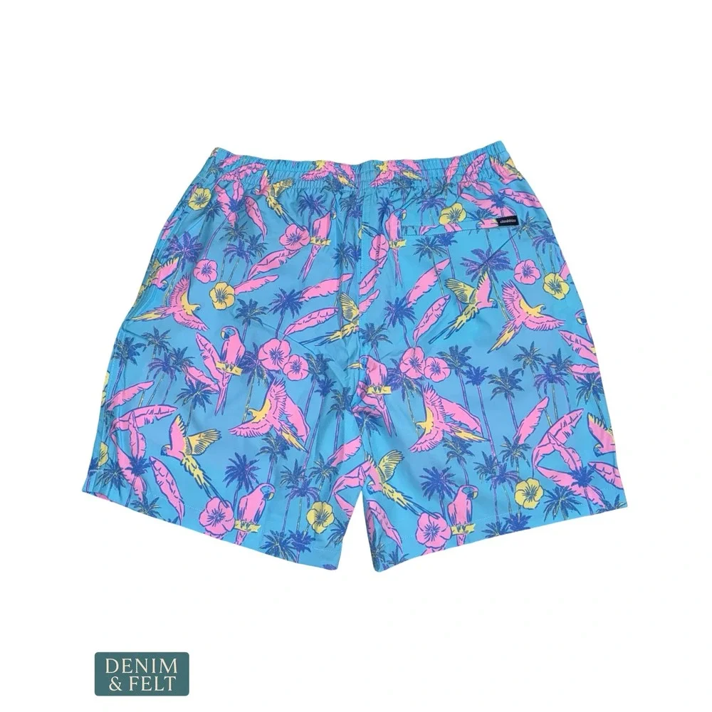 NEW Chubbies The Flock Parties Swim Trunks Blue Parrot 7 Inch Inseam Lined Large